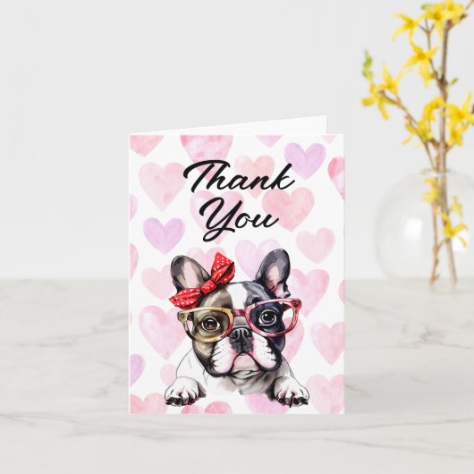 Cute French Bulldog Waterverf Bedankt Kaart (Gele Bloem)