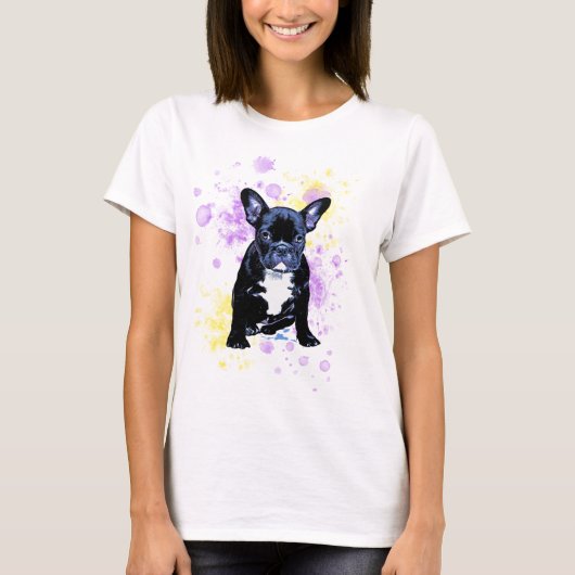 Cute French Bulldog Waterverf Inky T-shirt (Voorkant)