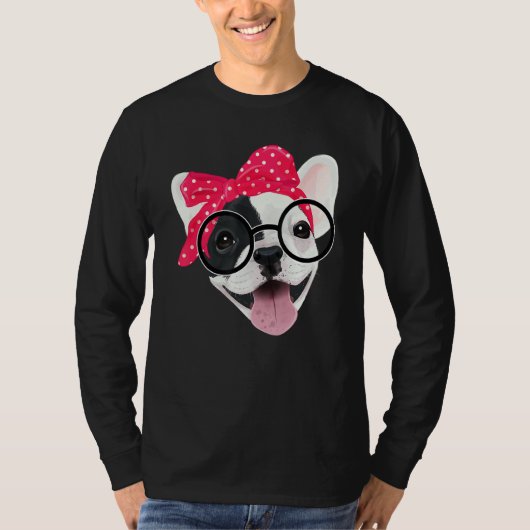 Cute French Bulldog Wearing Headband Glasses Frenc T-shirt (Voorkant)