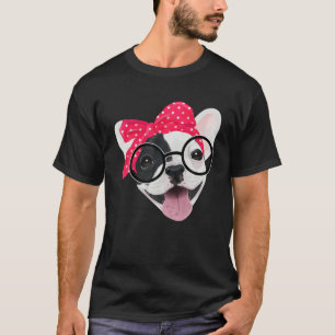 Cute French Bulldog Wearing Headband Glasses Frenc T-shirt
