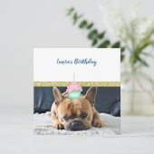 CUTE FRENCH BULLDOG WHITE NAVY INVITATION KAART (Staand voorkant)