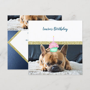 CUTE FRENCH BULLDOG WHITE NAVY INVITATION KAART