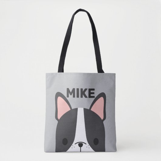 Cute French Bulldog with Personalized Name Tote Bag (Voorkant)