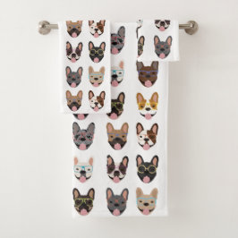 Cute French Bulldogs Wearing Glasses Bad Handdoek