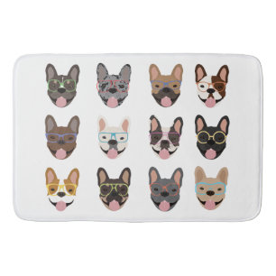 Cute French Bulldogs Wearing Glasses Badmat