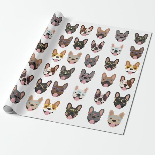Cute French Bulldogs Wearing Glasses Cadeaupapier (Uitgerold)