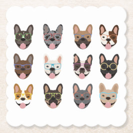 Cute French Bulldogs Wearing Glasses Kartonnen Onderzetters