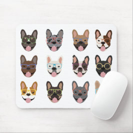 Cute French Bulldogs Wearing Glasses Muismat