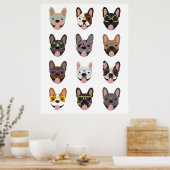 Cute French Bulldogs Wearing Glasses Poster (Keuken)