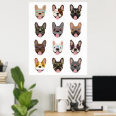 Cute French Bulldogs Wearing Glasses Poster (Thuiskantoor)