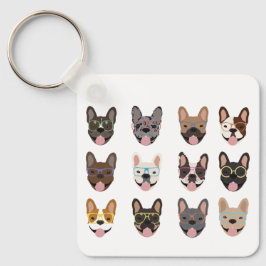 Cute French Bulldogs Wearing Glasses Sleutelhanger