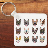 Cute French Bulldogs Wearing Glasses Sleutelhanger (Voorkant)