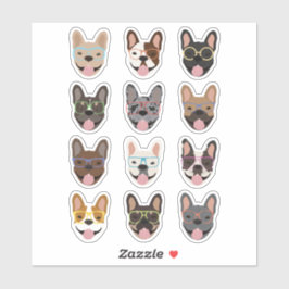 Cute French Bulldogs Wearing Glasses Sticker