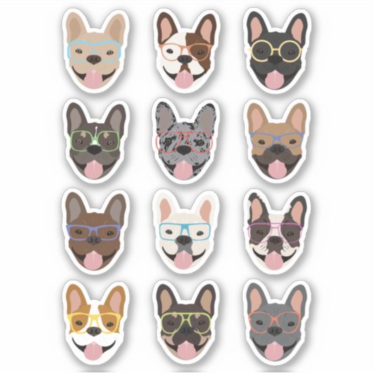 Cute French Bulldogs Wearing Glasses Sticker (Voorkant)
