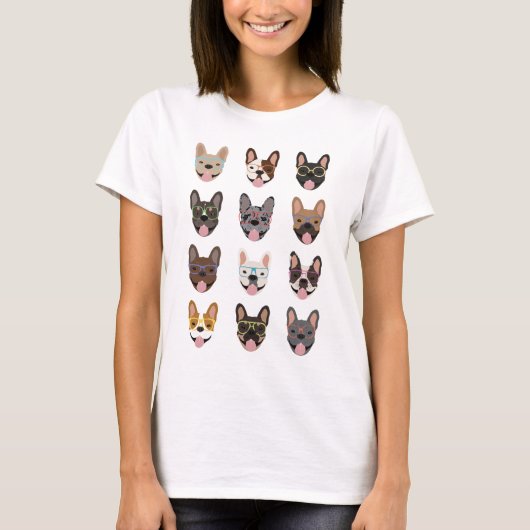 Cute French Bulldogs Wearing Glasses T-shirt (Voorkant)