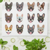 Cute French Bulldogs Wearing Glasses Theedoek (Gevouwen)