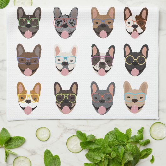 Cute French Bulldogs Wearing Glasses Theedoek (Gevouwen)