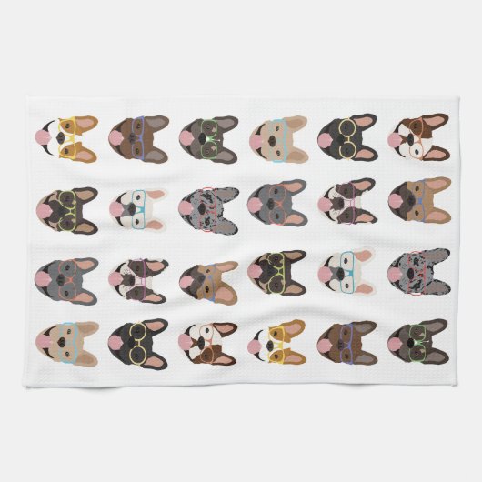 Cute French Bulldogs Wearing Glasses Theedoek (Horizontaal)