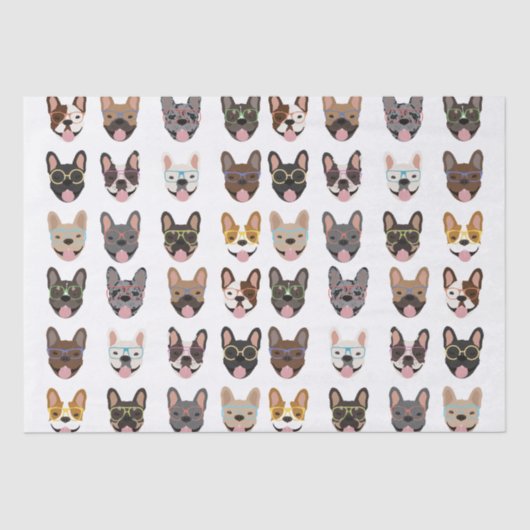 Cute French Bulldogs Wearing Glasses Tissuepapier (Voorkant)