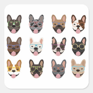 Cute French Bulldogs Wearing Glasses Vierkante Sticker