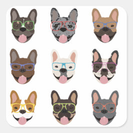 Cute French Bulldogs Wearing Glasses Vierkante Sticker