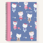 Cute French Cats Pattern Blue Personalized Sketch Notitieboek (Voorkant)