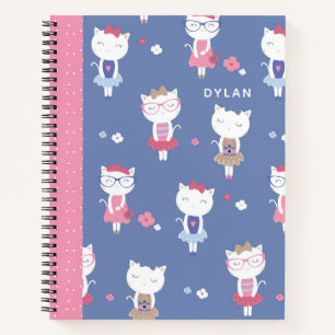 Cute French Cats Pattern Blue Personalized Sketch Notitieboek