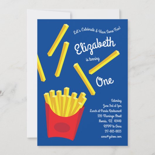 Cute French Frie Kinderen 1st Birthday Party Fast  Kaart (Voorkant)