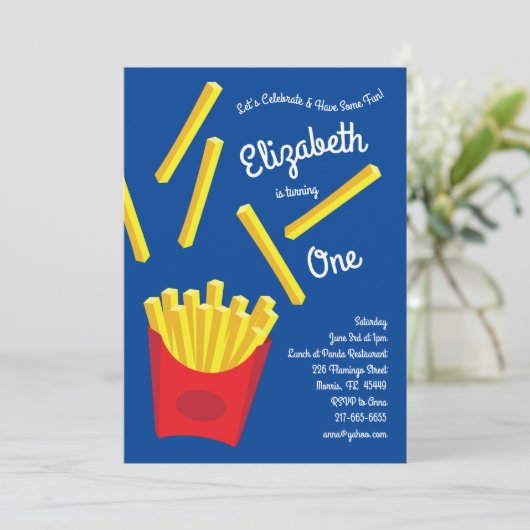 Cute French Frie Kinderen 1st Birthday Party Fast  Kaart (Staand voorkant)