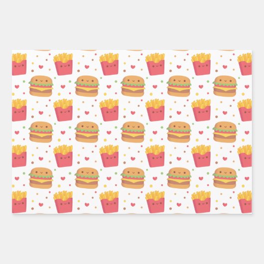 Cute French Fries and Burger Pattern Inpakpapier Vel (Voorkant 2)