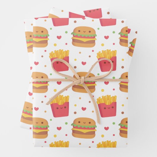 Cute French Fries and Burger Pattern Inpakpapier Vel (In situ)