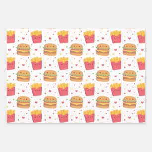 Cute French Fries and Burger Pattern Inpakpapier Vel