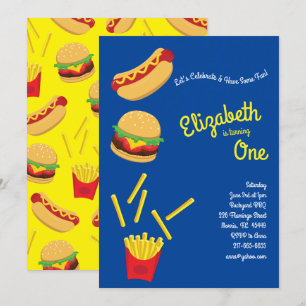 Cute French Fries Kind 1st Birthday Party Fast Foo Kaart