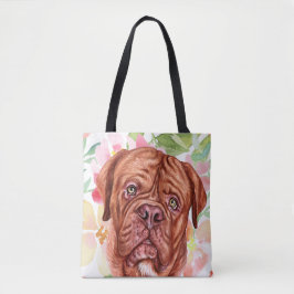 Cute French Mastiff met roze ventilator Tote Bag