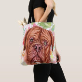 Cute French Mastiff met roze ventilator Tote Bag (Dichtbij)