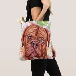 Cute French Mastiff met roze ventilator Tote Bag
