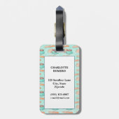 Cute French Pastries en Cappuccino | Pastel Blue Bagagelabel (Achterkant verticaal)