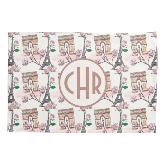 Cute French Theme Monogram | Franse landmerken Kussensloop (Achterkant)