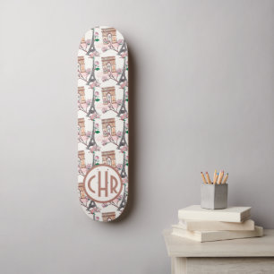 Cute French Theme Monogram   Franse landmerken Persoonlijk Skateboard