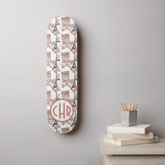 Cute French Theme Monogram | Franse landmerken Persoonlijk Skateboard (Muurkunst)
