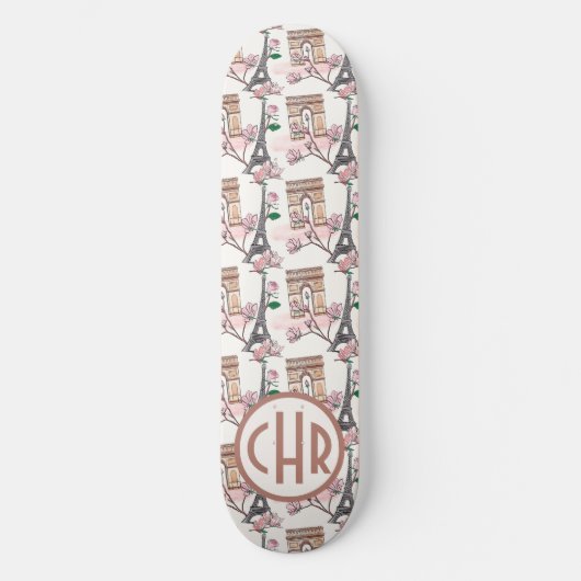 Cute French Theme Monogram | Franse landmerken Persoonlijk Skateboard (Voorkant)