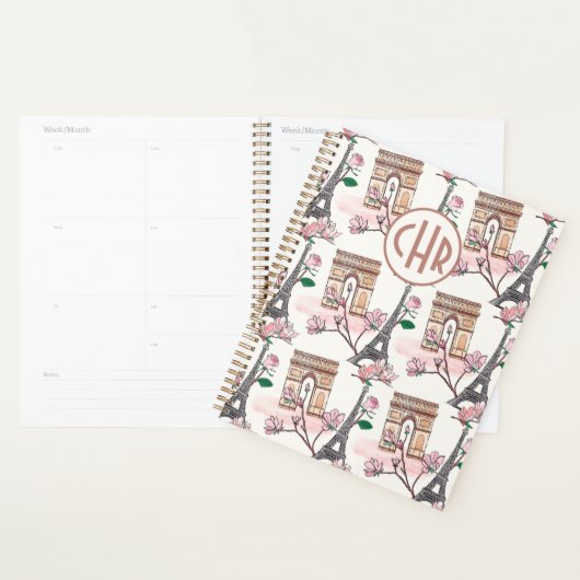 Cute French Theme Monogram | Franse landmerken Planner (Display)