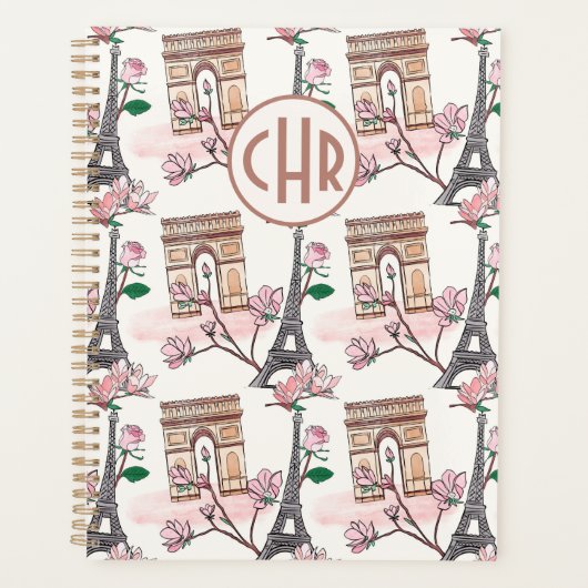 Cute French Theme Monogram | Franse landmerken Planner (Voorkant)