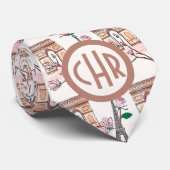 Cute French Theme Monogram | Franse landmerken Stropdas (Opgerold)