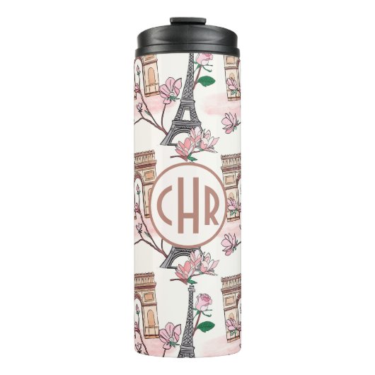 Cute French Theme Monogram | Franse landmerken Thermosbeker (Voorkant)
