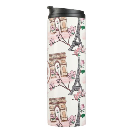 Cute French Theme Monogram | Franse landmerken Thermosbeker (Geroteerd rechts)