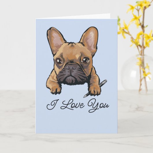 Cute Frenchie French Bulldog Love Text Custom Ca Kaart (Gele Bloem)