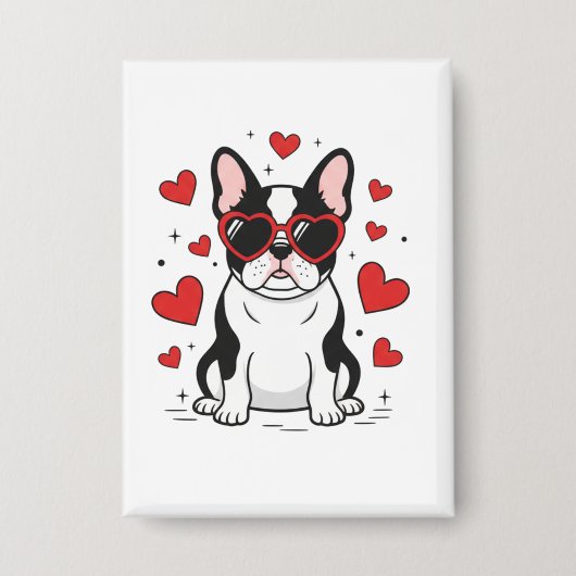 Cute Frenchie in Love Heart Sunglasses Illustratio Button (Voorkant)