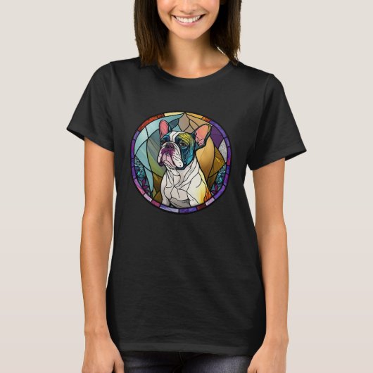 Cute Frenchie Stained Glass Window French Bulldog T-shirt (Voorkant)