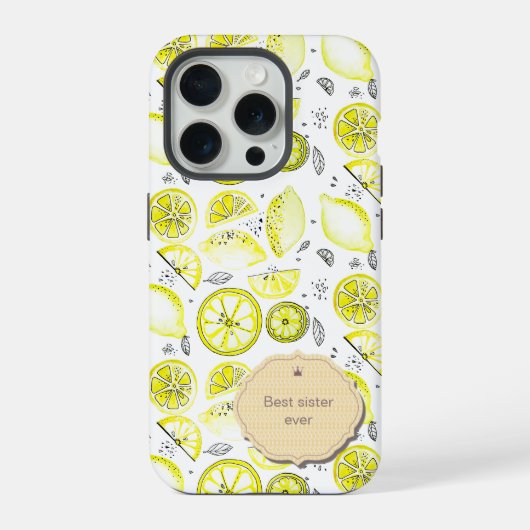 Cute Fresh Lemon Citrus Doodle Yellow Best Sister iPhone Hoesje (Achterkant)